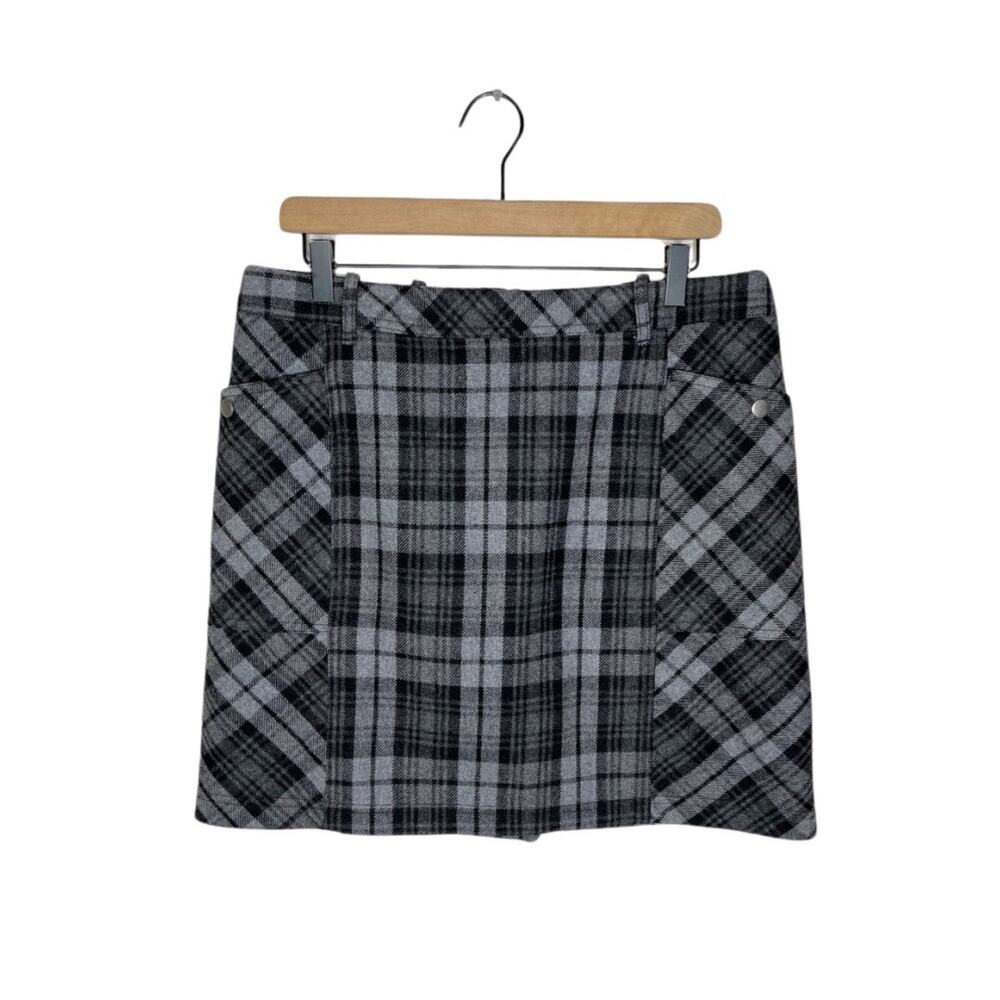 EDDIE BAUER Wool Blend Dark Gray Plaid Mini Skirt Size 10